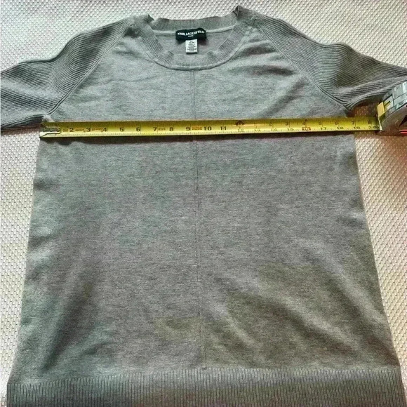 KARL LAGERFELD gray Ribbed long sleeve sweater bell sleeves bow medium - Picture 8 of 9